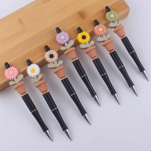 Creative Cartoon Sunflower Potted Plant Ballpoint Pen Silicone Daisy Decor Plastic Writing Stationery School Office Cute Novelty