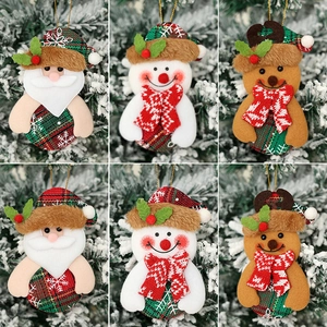 Cartoon Christmas plush ornaments set featuring Santa, snowman, and reindeer figures