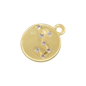 Gold plated Scorpio constellation pendant with sparkling cubic zirconia on white background