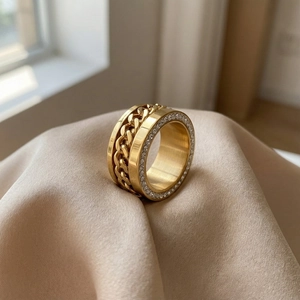 Bague Spinner En Acier Inoxydable Chaîne Cubaine Strass Incrusté Chiffre Romain Bijoux Hip Hop Homme Femme