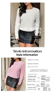 Dettaglio della maglia con paillettes a maniche lunghe da donna e specifiche materiali
