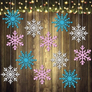 Christmas Snowflake Hanging Decorations Glitter Paper Double Sided Winter Wonderland Party Ceiling Window Ornaments DIY
