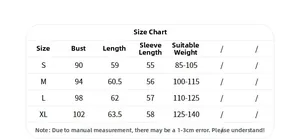 Size chart for yoga shirt showing bust and weight guide for sizes S, M, L, and XL