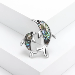 Creative vintage dolphin brooches with colorful abalone shell inlays and silver finish