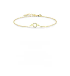 Detail view of S925 sterling silver gold bracelet with zircon circle charm
