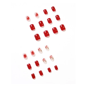 Faux ongles rouge aubépine avec motif floral et dégradé brillant lot de 24 pièces