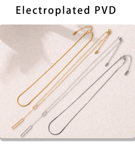 Close-up of gold and silver rectangle zircon pendants with PVD electroplating finish