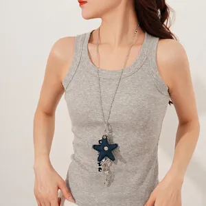Minimalist titanium steel necklace with blue denim star pendant and music note charms