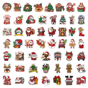 Detailed collection of 50 Christmas stickers with Santa, gingerbread man and tree designs