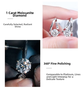 Macro detail showing 1 carat Moissanite earring with 360 degree fine polishing