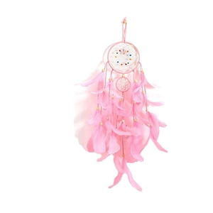 Dreamcatcher hanging ornament with pink feathers and beads for home decor gift