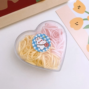 Heart-shaped box with high-elastic macaron pink and yellow hair ties for kids