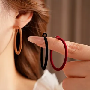 Minimalist velvet flocked hoop earrings for women in black red and brown colors