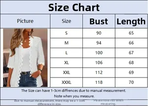 Size chart for women's eyelet embroidered cardigan showing bust and length in cm