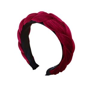 Braided velvet wide headband in deep red color with elegant twisted knot design