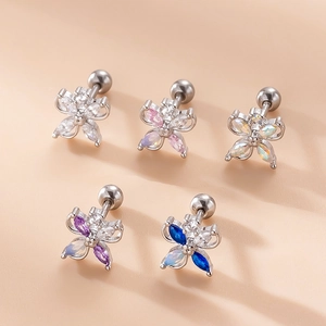 Set of colorful marquise cubic zirconia butterfly stud earrings with screw ball backs