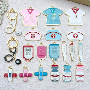 Nurse themed alloy enamel charm set including stethoscope and medical pendants