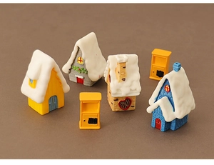Miniature Christmas snow houses and yellow mailboxes for DIY micro landscape decor