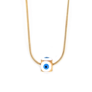 Evil Eye Würfel Anhänger Halskette Vergoldet Edelstahl Minimalistisch Geometrisch Schlangenkette Schutz Schmuck