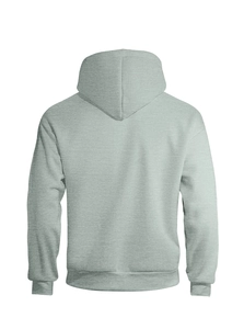 Detail view of the plain gray back on a casual oversized double-layer zip-up hoodie