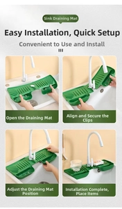Detailed four-step guide for installing the green silicone faucet splash guard mat
