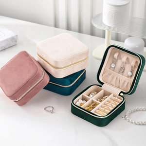 Portable velvet jewelry travel case organizer for rings and necklaces in multiple colors