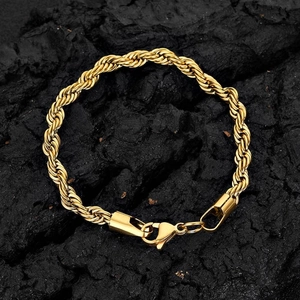 Bracelet chaîne torsadée en acier inoxydable plaqué or 18K poli avec fermoir mousqueton