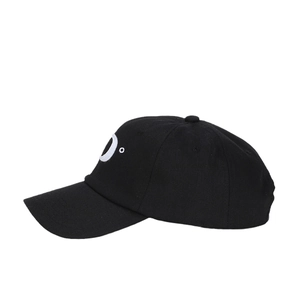 Classic black cotton baseball cap with white D letter embroidery and curved brim for sun protection