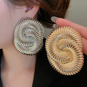 Exaggerated Spiral Textured Oversized Earrings With 925 Sterling Silver Earring Post Modern Avant-Garde Jewelry For Women