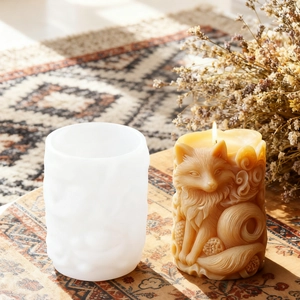 3D fox silicone mold for aromatherapy candles and DIY handmade soap with floral relief