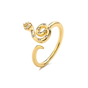 Macro shot of 18K gold-plated snake ring featuring micro-pave cubic zirconia details