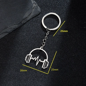 Stainless steel keychain with headphone and heartbeat pendant, 30mm x 25mm size