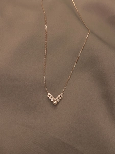 V Shape Pendant Necklace 925 Sterling Silver 14K Gold Plated Shell Artificial Pearl Zircon Simple Elegant Jewelry For Women