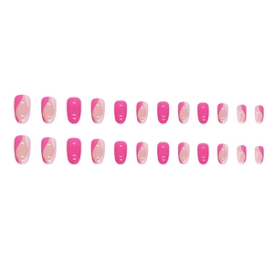 24pcs short oval press-on nails with pink wavy pattern design on white background