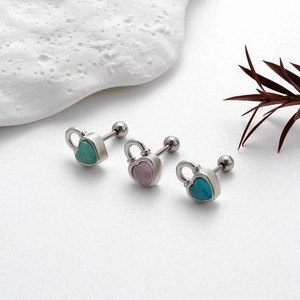 Boucles d'oreilles cœur en acier inoxydable avec pierres en émail vert violet et bleu