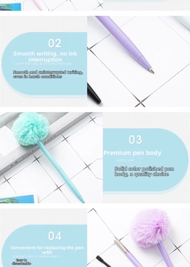 Detail of plush pom pom ball pens with smooth ink tip and detachable ink refill design