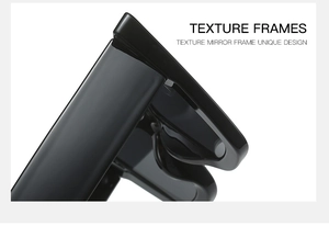 Detail view of the thick glossy black texture frame on these cat-eye sunglasses