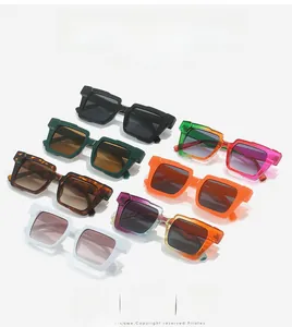 Matrix of square oversized sunglasses showing diverse neon, tortoiseshell, and classic colors