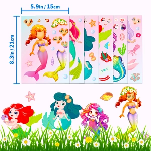 DIY Mermaid make-a-face stickers for kids, interactive cartoon princess puzzle sticker sheets