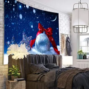Weihnachtliche Sternenhimmel Wandteppich mit Silberkugel und rotem Band für Schlafzimmer