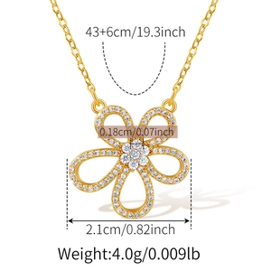 Detailed dimension guide for 18K gold flower pendant necklace with white zircon