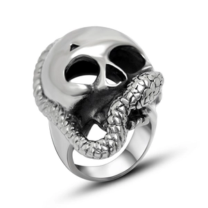 Retro Skull And Snake Ring Stainless Steel Gothic Punk Rock Biker Jewelry For Men