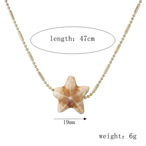 Detail showing natural ceramic starfish pendant necklace dimensions 19mm with 47cm gold chain