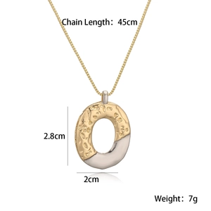 Detailed size specifications for a dual-tone hammered alphabet pendant necklace