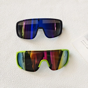 Outdoor cycling sunglasses with oversized frames and colorful mirrored lens for sports