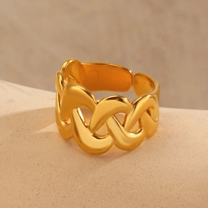 Modern 18K gold plated stainless steel open ring with a minimalist cross chain design