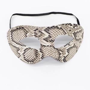 Realistic snake print masquerade eye mask with grey snakeskin texture and elastic strap
