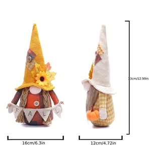 Lot de nains d'automne avec chapeaux à carreaux orange et citrouille, hauteur 33cm