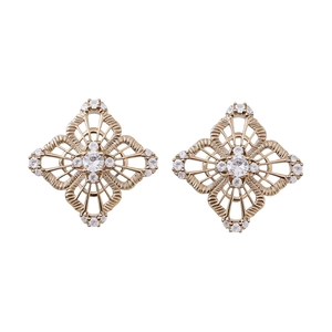 Vintage hollow geometric rhombus earrings in rose gold with sparkling white zircon stones