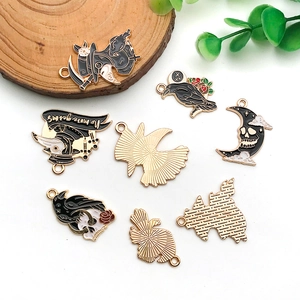 Gothic Halloween alloy enamel charms featuring raven, skull moon and plague doctor mask